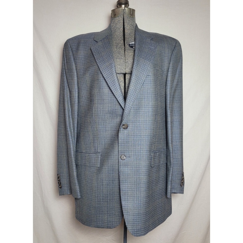 Vintage Ralph Lauren Blazer Mens 40 L Blue Brown Silk Wool Chaps Houndtooth‎